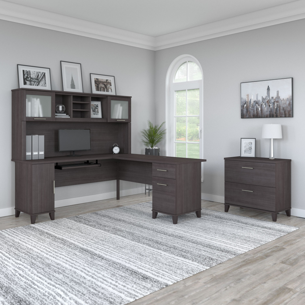 Shop Bush Furniture Somerset 72W L Shaped Desk with Hutch and Lateral File Cabinet, Image 01, SET009SG, #color_storm gray