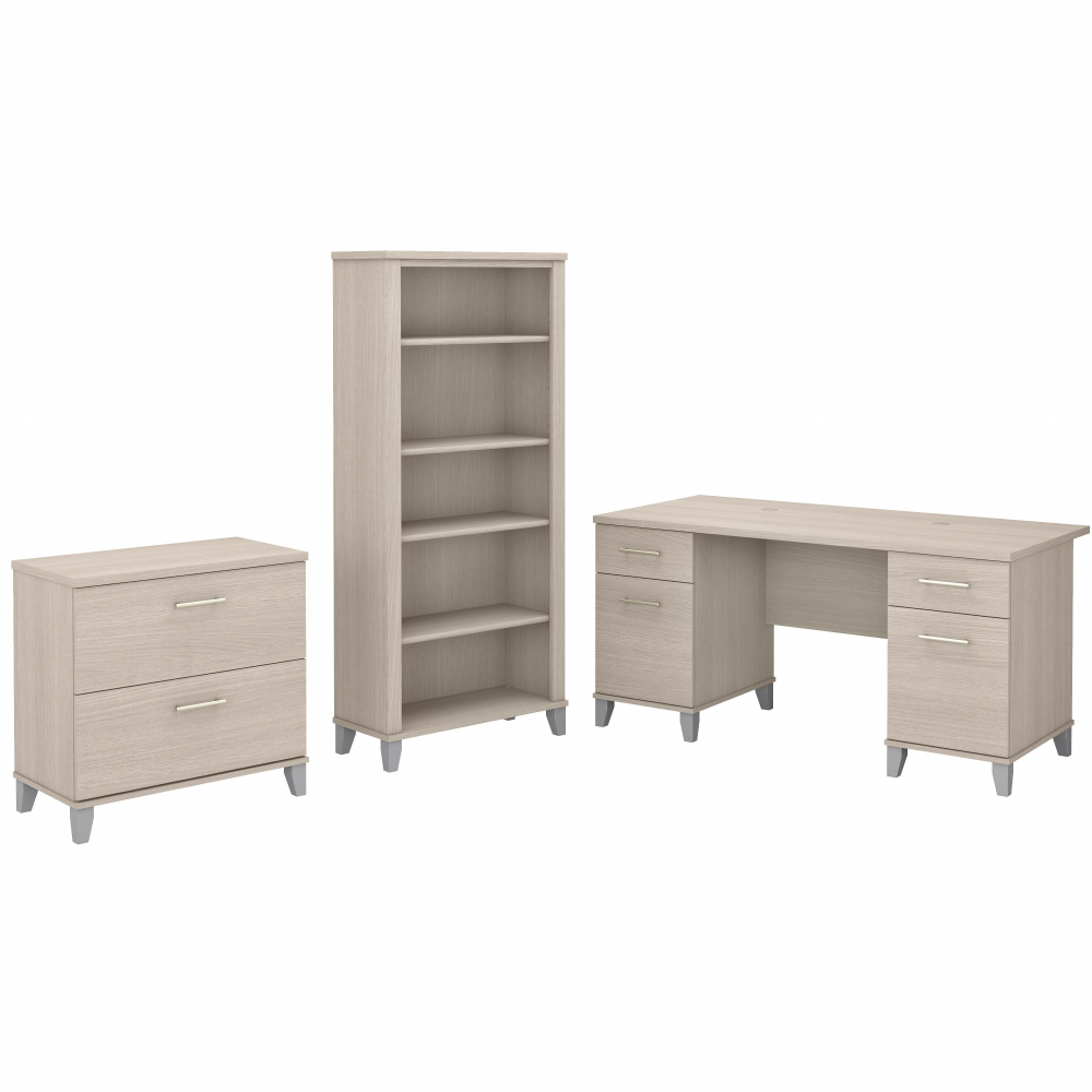 Shop Bush Furniture Somerset 60W Office Desk with Lateral File Cabinet and 5 Shelf Bookcase, Image 02, SET013SO, #color_sand oak