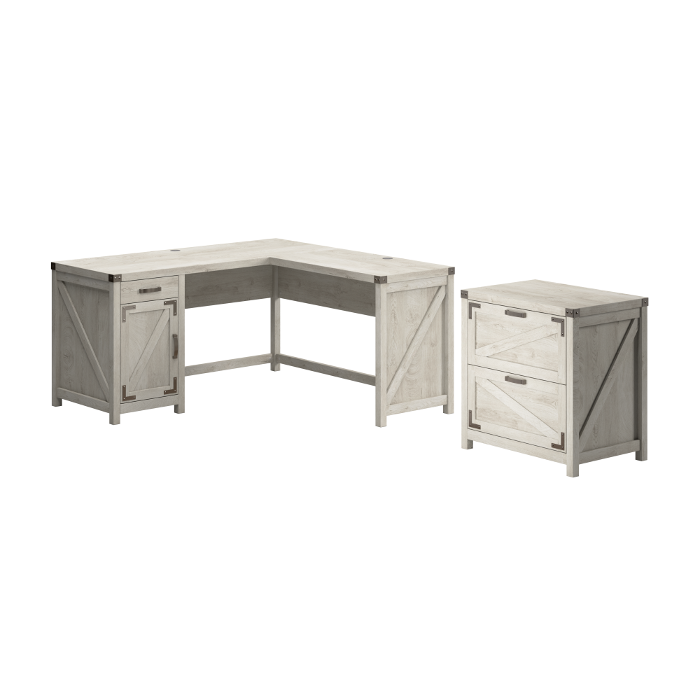 Shop Bush Furniture Knoxville 60W L Shaped Desk with 2 Drawer Lateral File Cabinet, Image 02, CGR004CWH, #color_cottage white