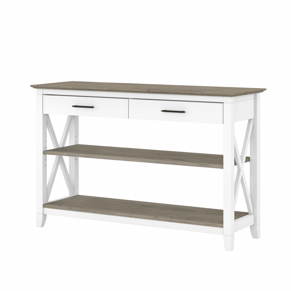 Shop Bush Furniture Key West Console Table with Drawers and Shelves, Image 02, KWT248G2W-03, #color_shiplap gray/pure white