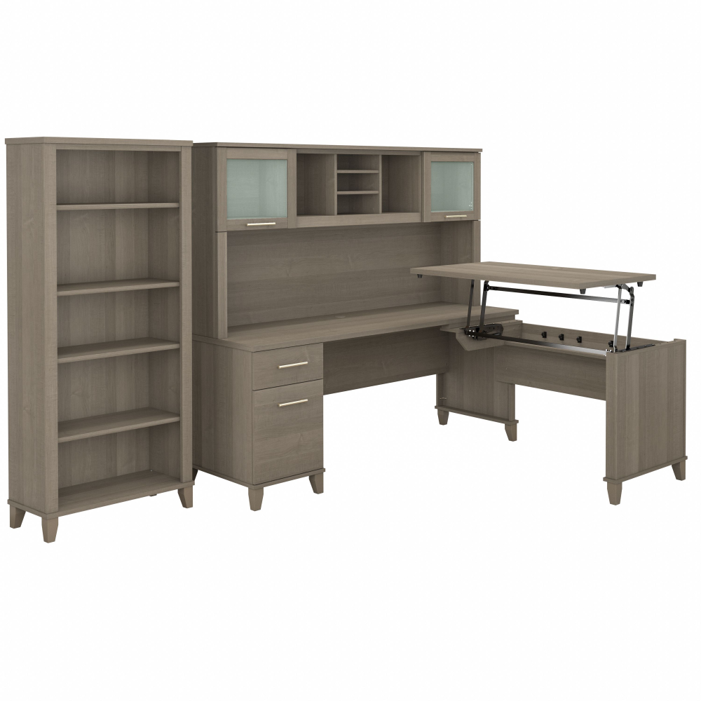 Shop Bush Furniture Somerset 72W 3 Position Sit to Stand L Shaped Desk with Hutch and Bookcase, Image 02, SET017AG, #color_ash gray