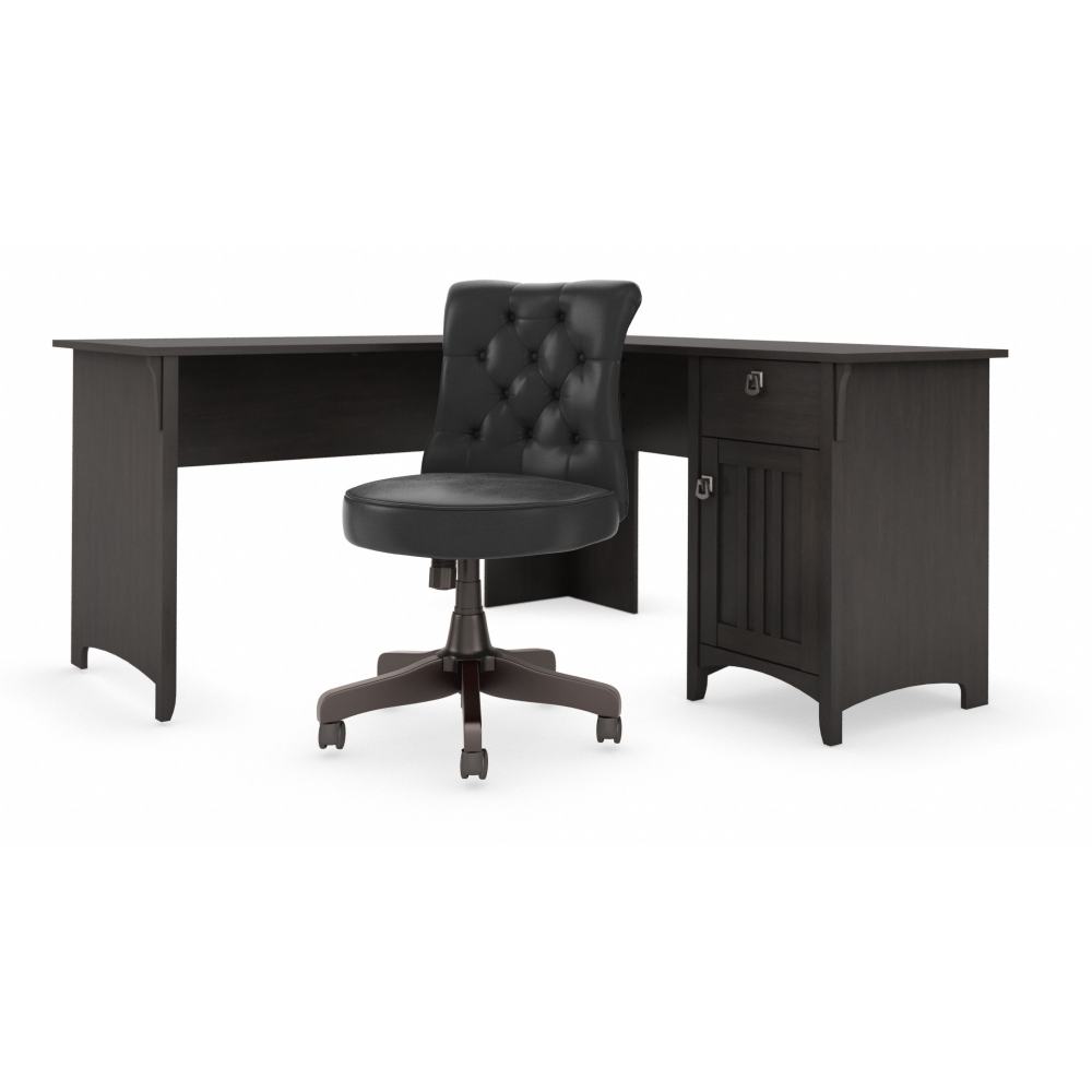 Shop Bush Furniture Salinas 60W L Shaped Desk with Mid Back Tufted Office Chair, Image 02, SAL010VB, #color_vintage black