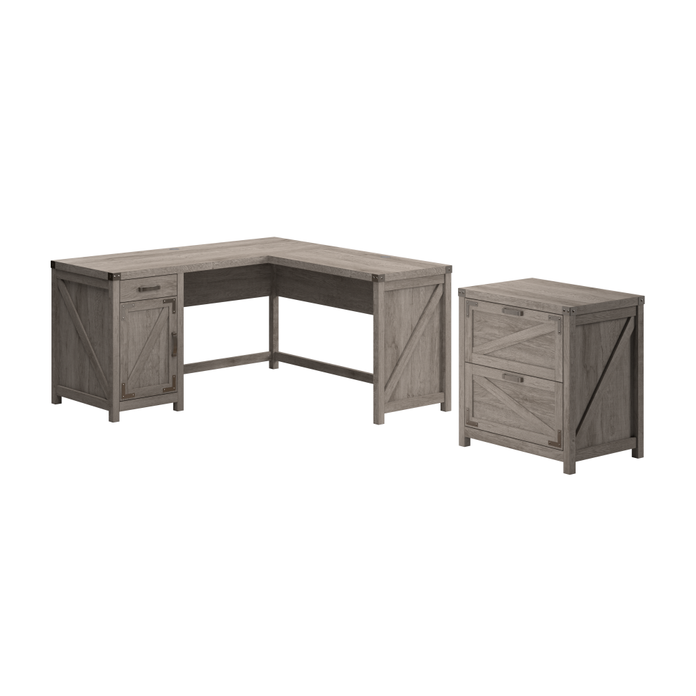 Shop Bush Furniture Knoxville 60W L Shaped Desk with 2 Drawer Lateral File Cabinet, Image 02, CGR004RTG, #color_restored gray