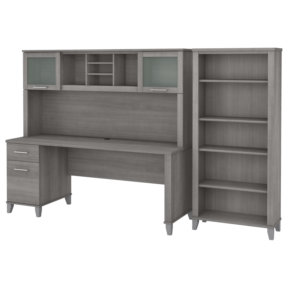 Shop Bush Furniture Somerset 72W Office Desk with Hutch and 5 Shelf Bookcase, Image 02, SET020PG, #color_platinum gray