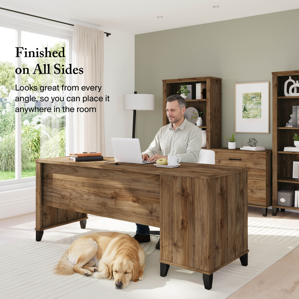 Shop Bush Furniture Somerset 72W Office Desk with Drawers, Image 03, WC81372, #color_fresh walnut