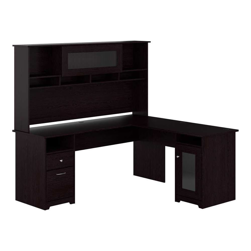 Shop Bush Furniture Cabot 72W L Shaped Computer Desk with Hutch and Storage, Image 02, CAB073EPO, #color_espresso oak