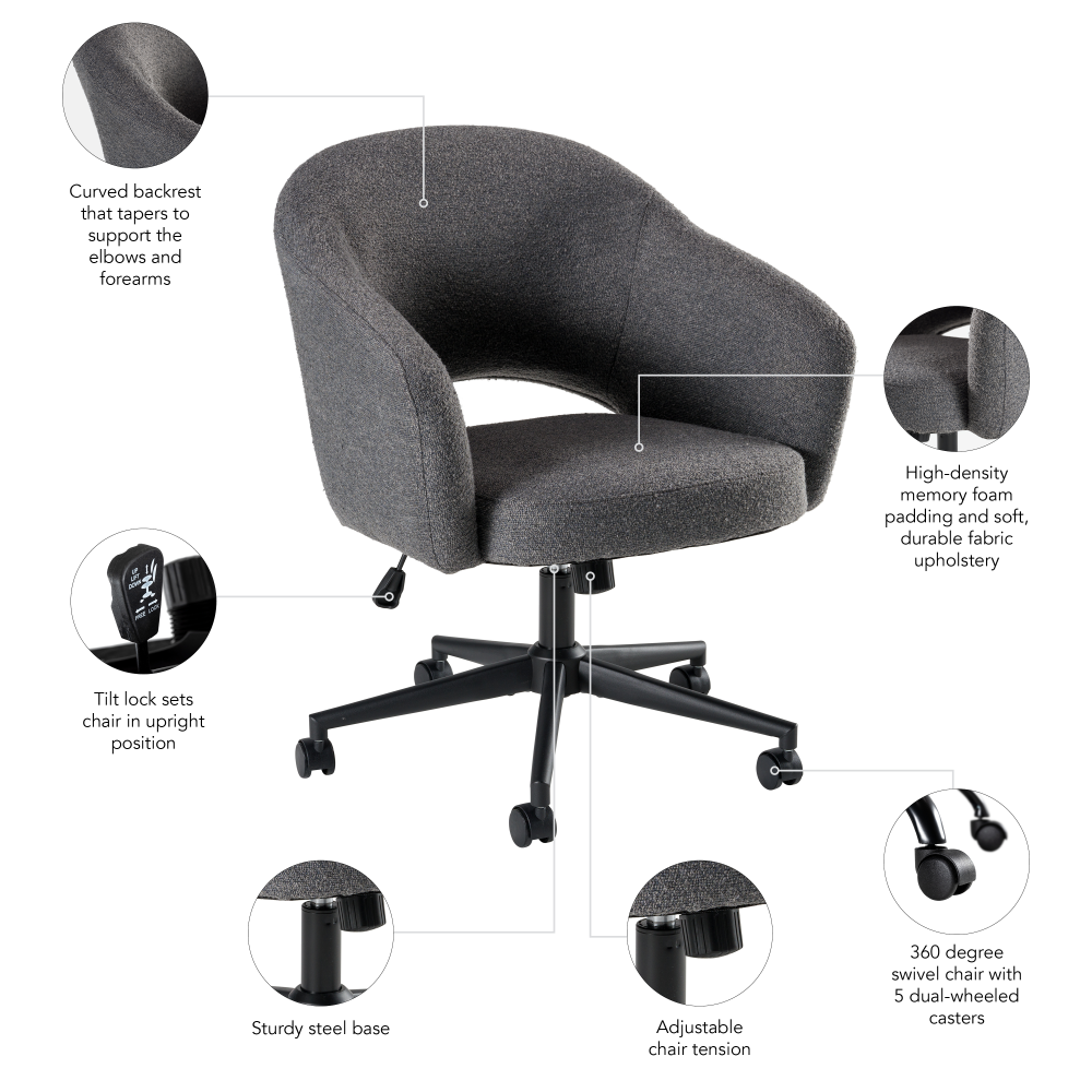 Shop Bush Furniture Fairfax Mid Century Modern Desk Chair for Home Office, Image 06, CH4401DCF-03, #color_dark charcoal fabric