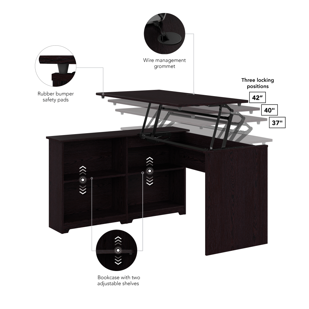 Shop Bush Furniture Cabot 52W 3 Position Sit to Stand Corner Desk with Shelves, Image 07, WC31816, #color_espresso oak