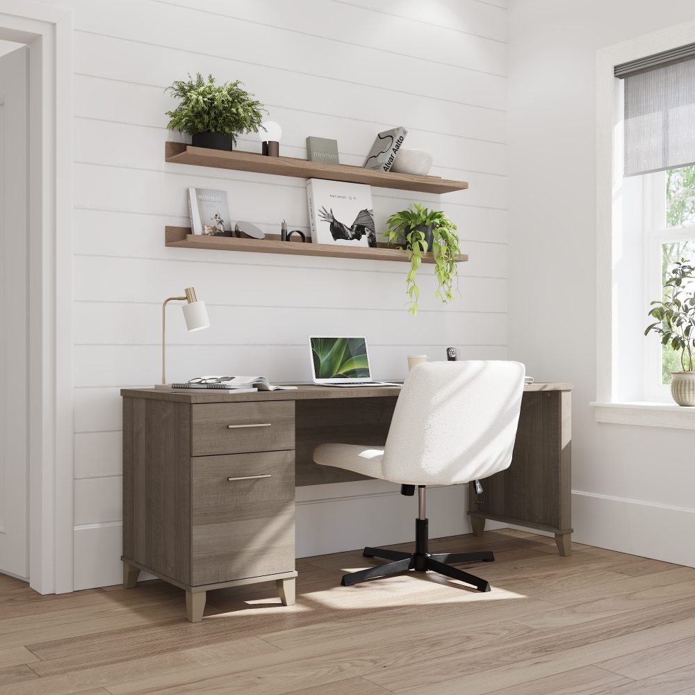 Shop Bush Furniture Somerset 72W Office Desk with Drawers, Image 01, WC81672, #color_ash gray