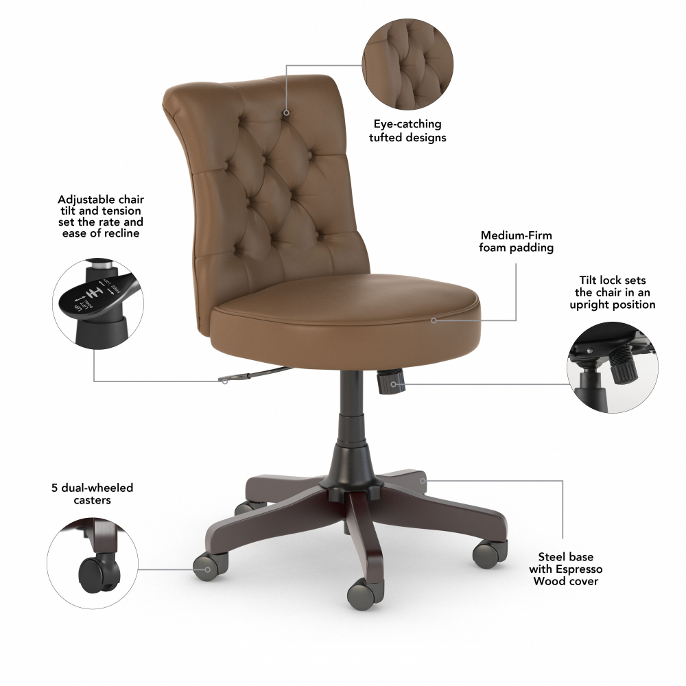 Shop Bush Business Furniture Arden Lane Mid Back Tufted Office Chair, Image 06, CH2301SDL-03, #color_saddle leather