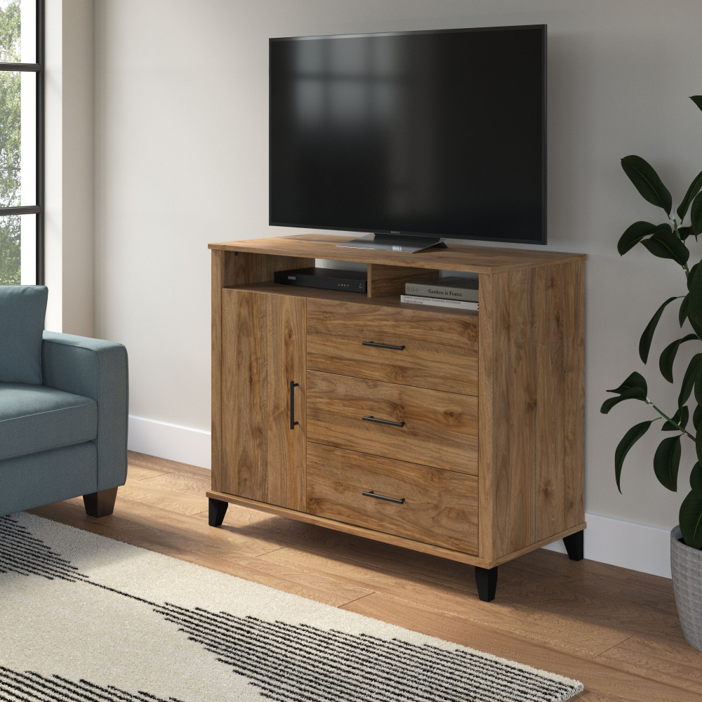 Shop Bush Furniture Somerset Tall TV Stand with Storage, Image 01, STV148FWK-Z, #color_fresh walnut