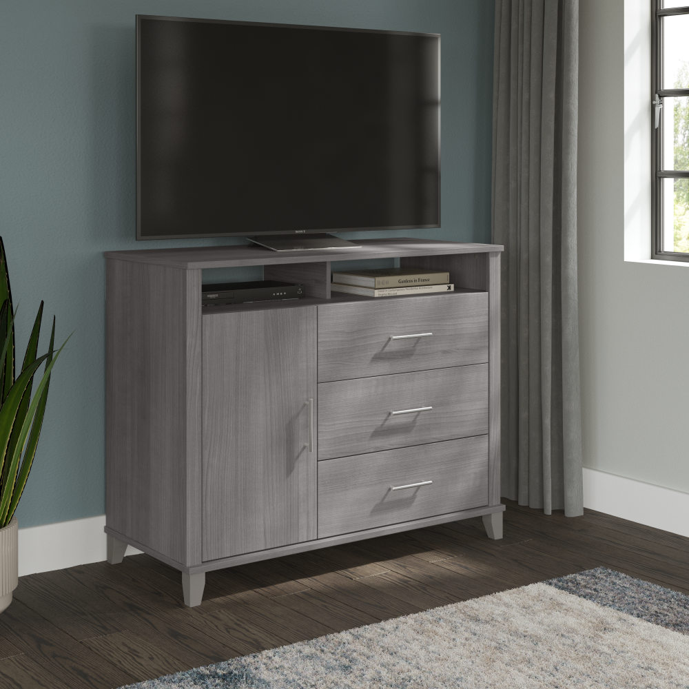 Shop Bush Furniture Somerset 3 Drawer Dresser and Bedroom TV Stand, Image 01, STV148PGK, #color_platinum gray