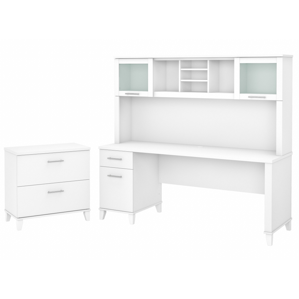 Shop Bush Furniture Somerset 72W Office Desk with Hutch and Lateral File Cabinet, Image 02, SET019WH, #color_white