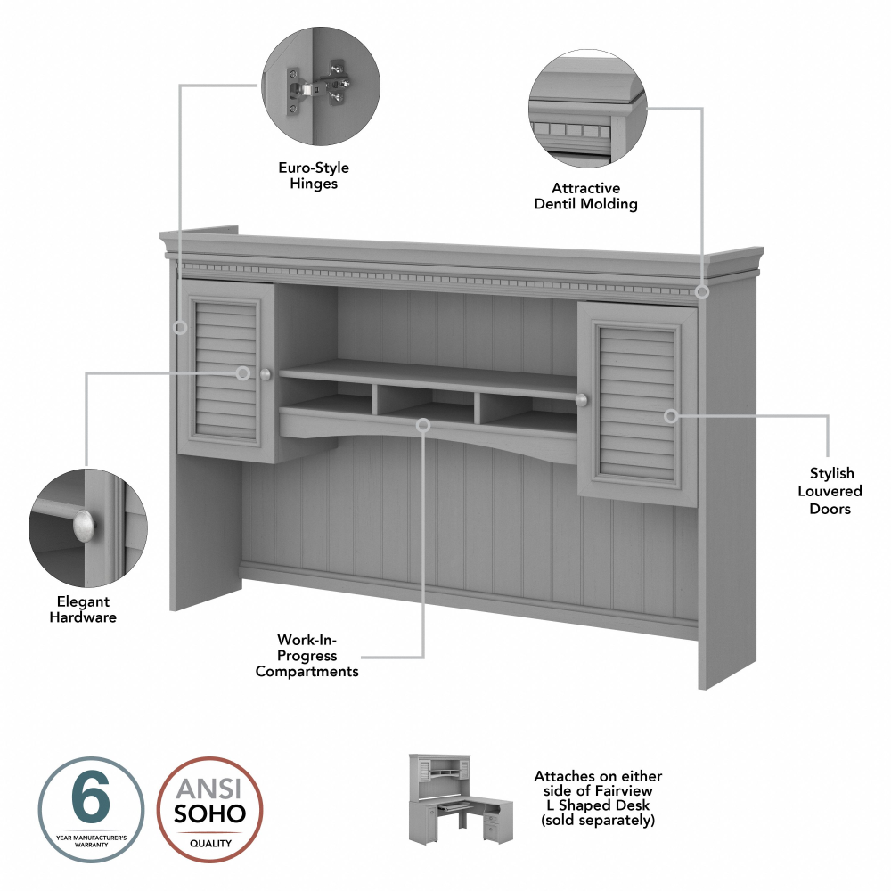Shop Bush Furniture Fairview 60W L Shaped Desk with Hutch and Lateral File Cabinet, Image 07, FV003CG, #color_cape cod gray