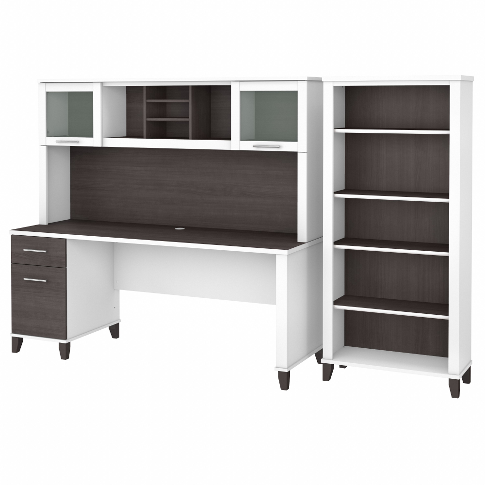 Shop Bush Furniture Somerset 72W Office Desk with Hutch and 5 Shelf Bookcase, Image 02, SET020SGWH, #color_storm gray/white