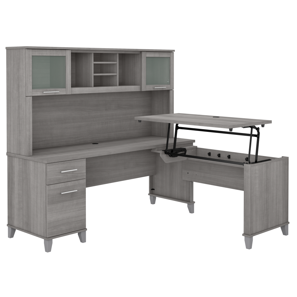 Shop Bush Furniture Somerset 72W 3 Position Sit to Stand L Shaped Desk with Hutch, Image 02, SET015PG, #color_platinum gray