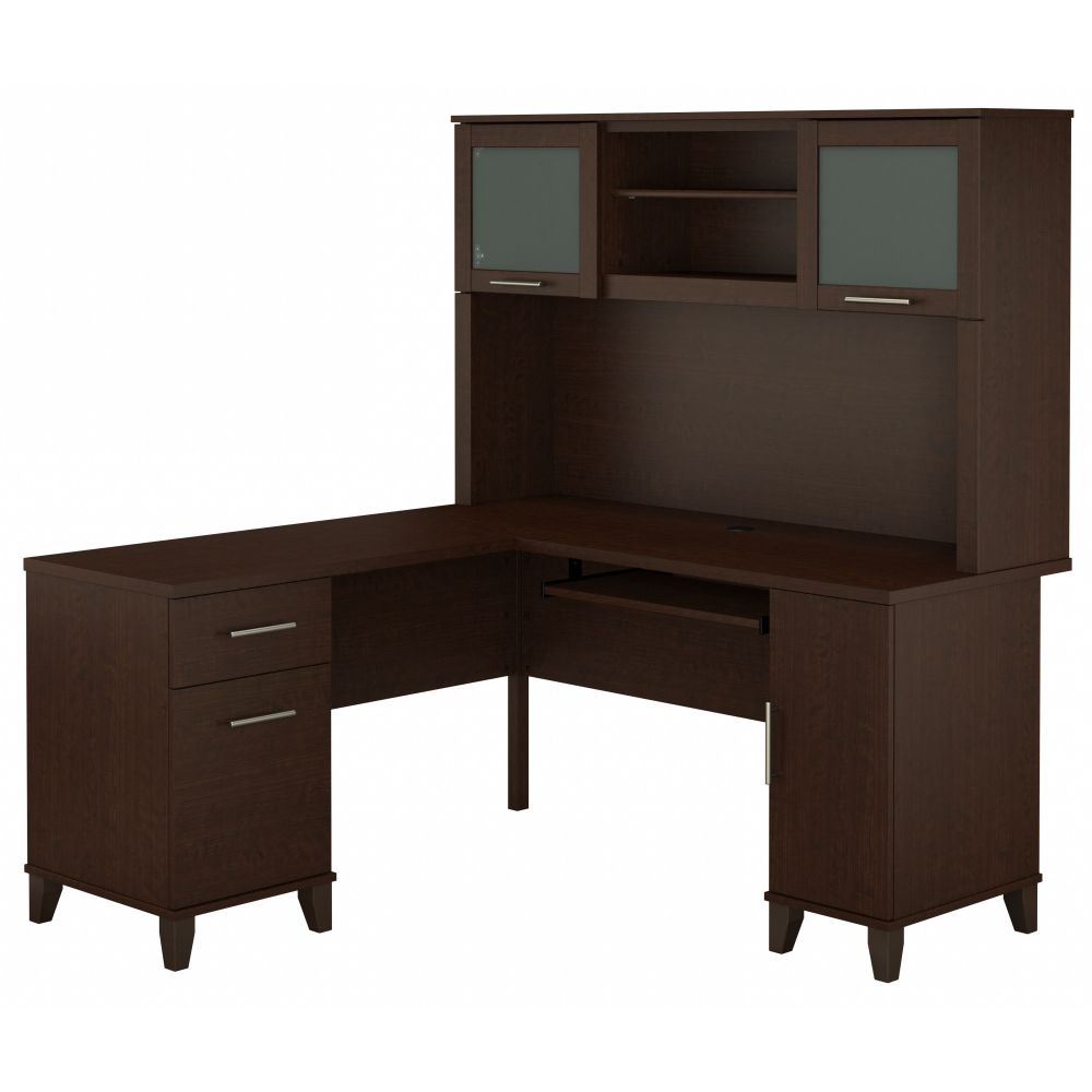 Shop Bush Furniture Somerset 60W L Shaped Desk with Hutch, Image 02, SET002MR, #color_mocha cherry