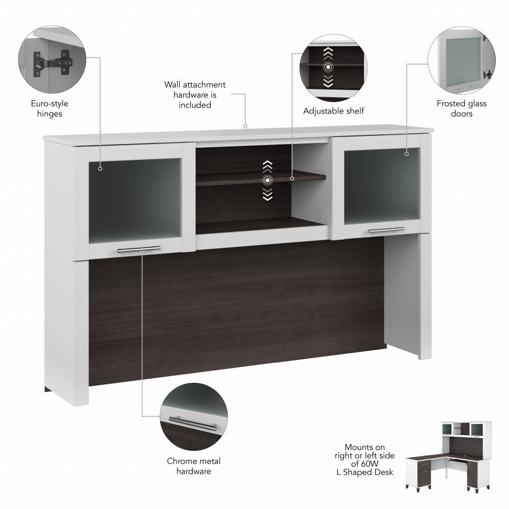 Shop Bush Furniture Somerset 60W L Shaped Desk with Hutch and 5 Shelf Bookcase, Image 07, SET010SGWH, #color_storm gray/white