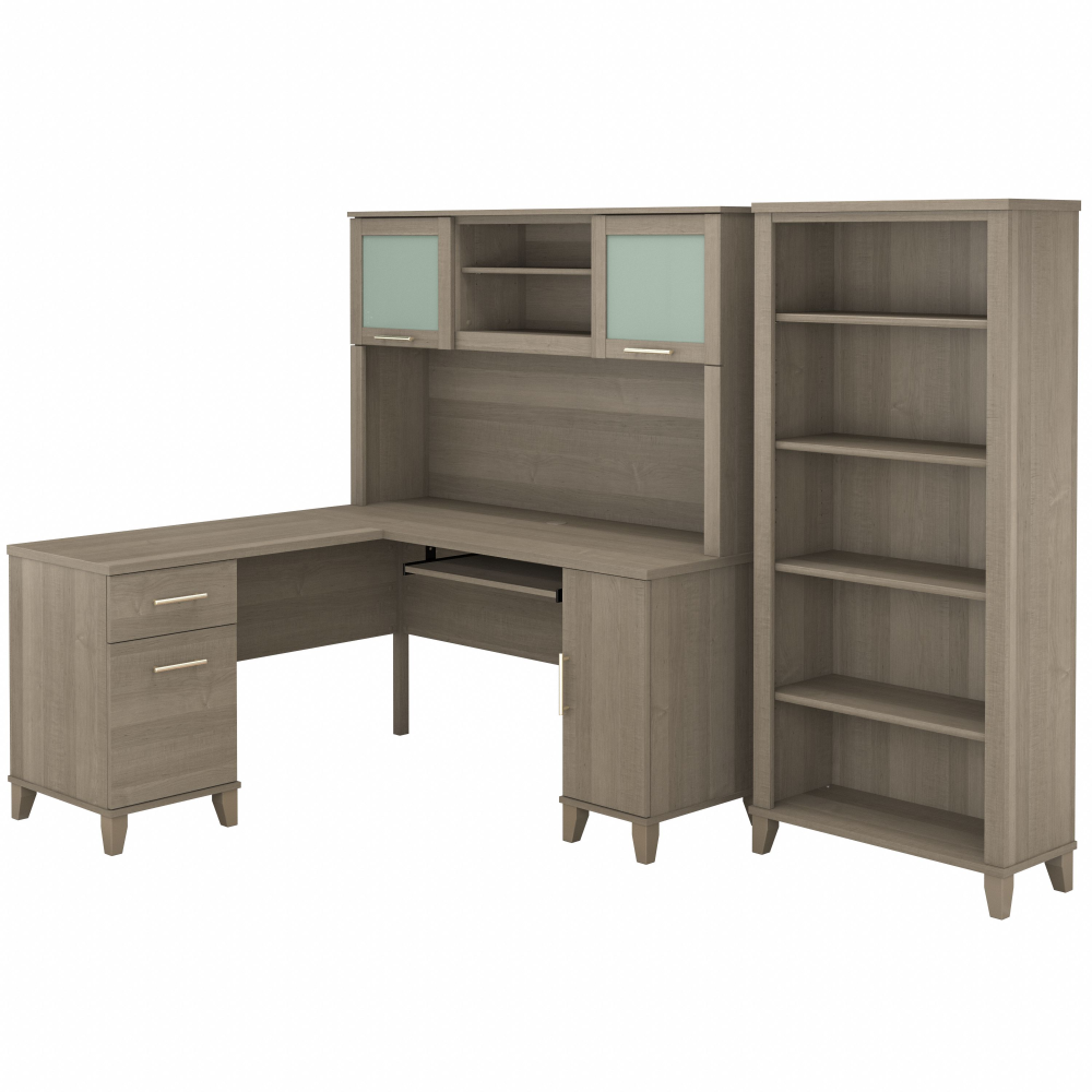 Shop Bush Furniture Somerset 60W L Shaped Desk with Hutch and 5 Shelf Bookcase, Image 02, SET010AG, #color_ash gray
