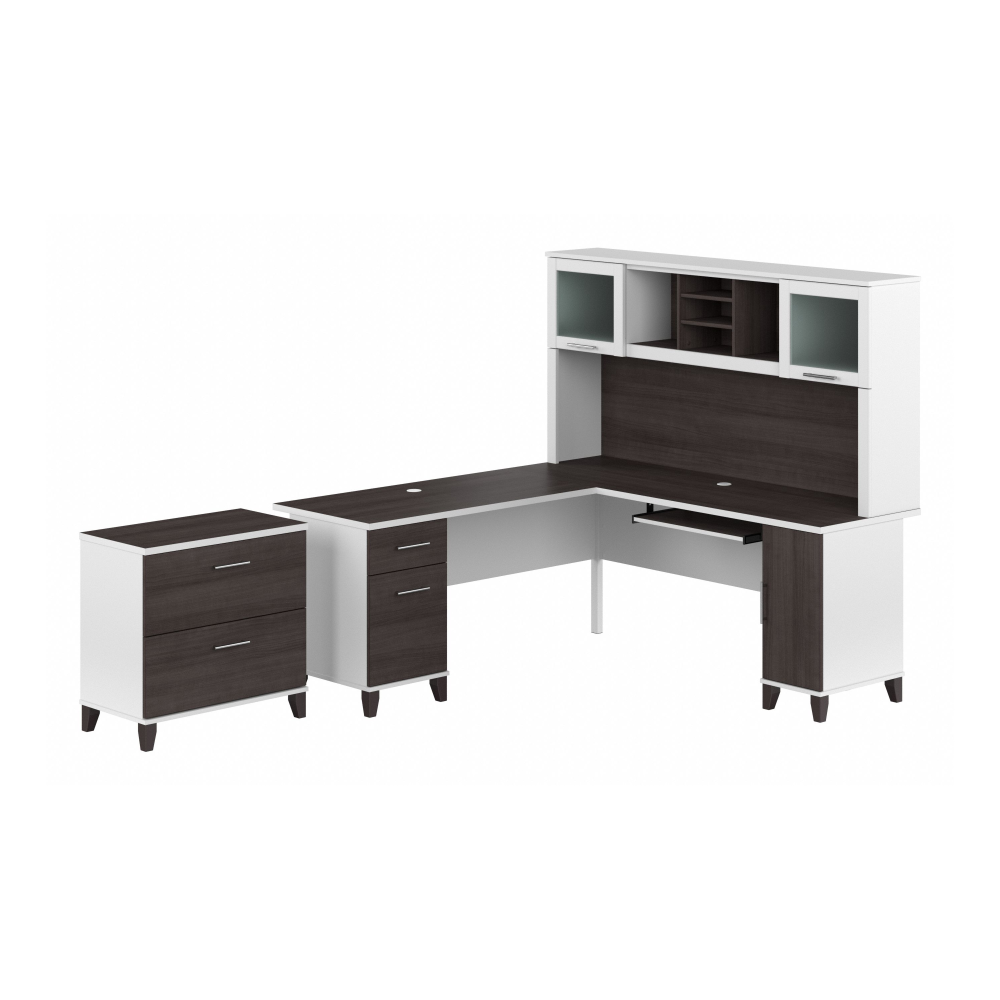 Shop Bush Furniture Somerset 72W L Shaped Desk with Hutch and Lateral File Cabinet, Image 02, SET009SGWH, #color_storm gray/white