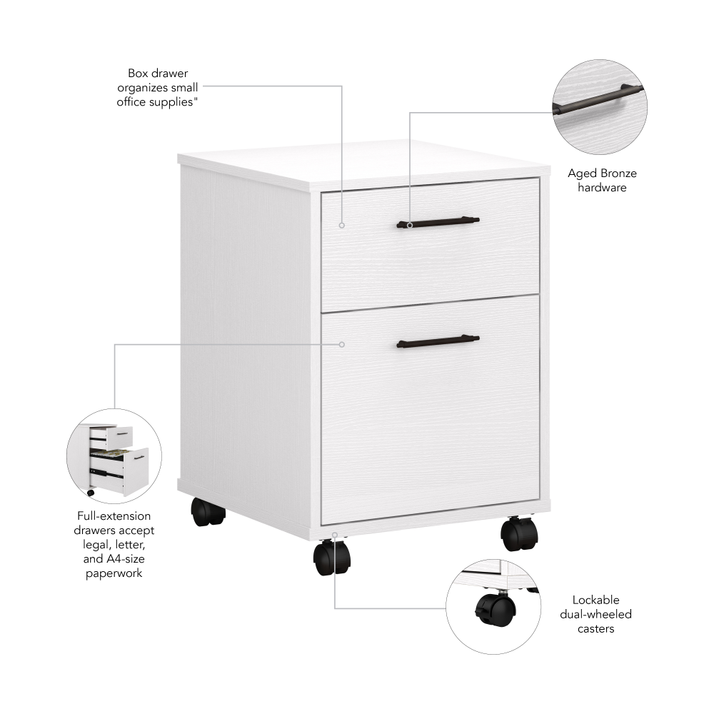 Shop Bush Furniture Key West 2 Drawer Mobile File Cabinet, Image 06, KWF116WT-03, #color_pure white oak