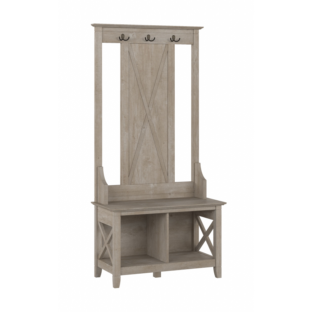 Shop Bush Furniture Key West Hall Tree with Shoe Storage Bench, Image 02, KWS166WG-03, #color_washed gray