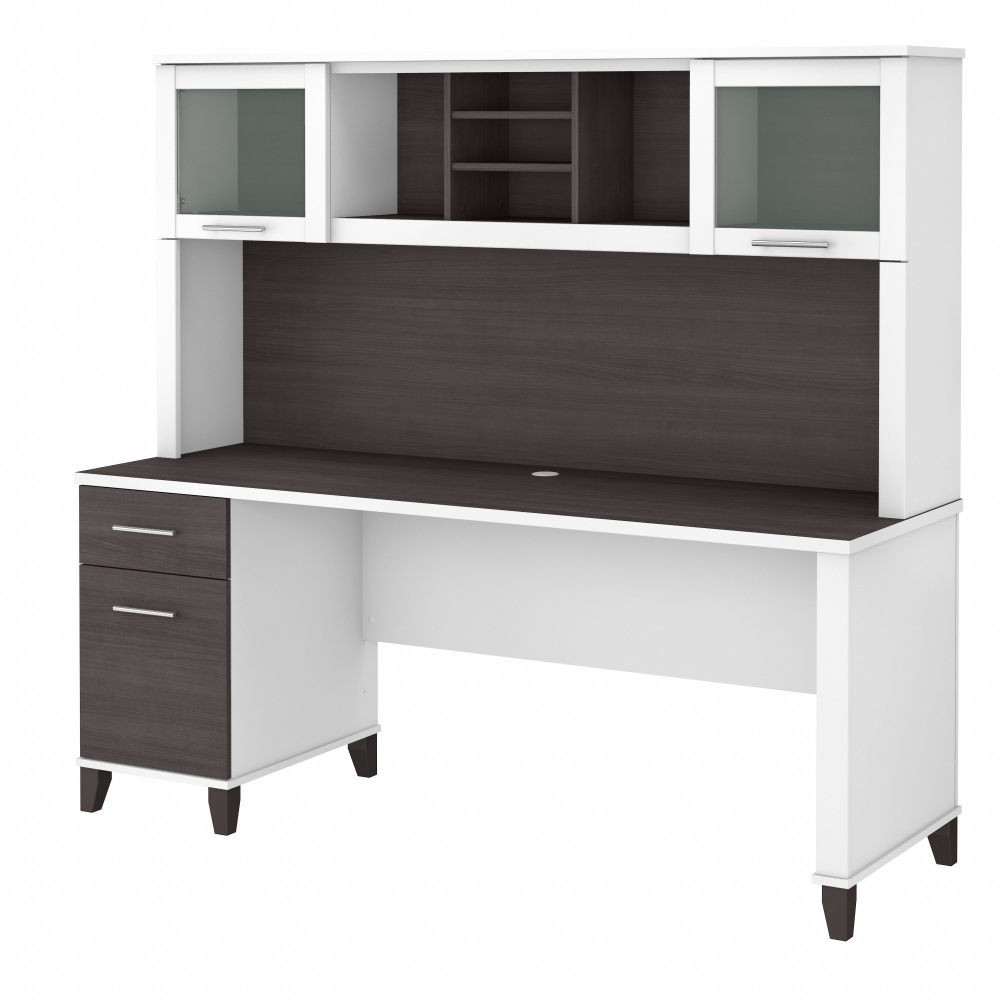 Shop Bush Furniture Somerset 72W Office Desk with Drawers and Hutch, Image 02, SET018SGWH, #color_storm gray/white