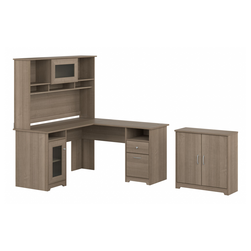 Shop Bush Furniture Cabot 60W L Shaped Computer Desk with Hutch and Small Storage Cabinet, Image 02, CAB016AG, #color_ash gray