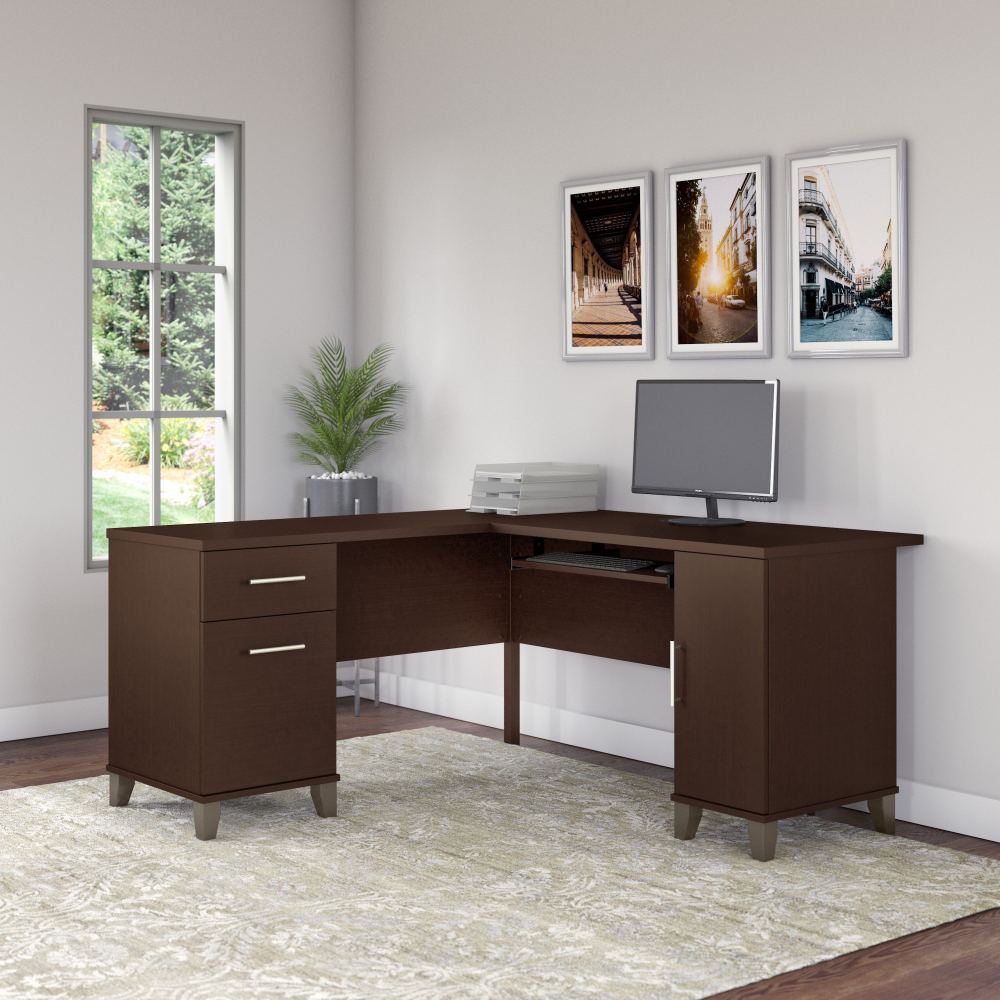Shop Bush Furniture Somerset 60W L Shaped Desk with Storage, Image 01, WC81830K, #color_mocha cherry