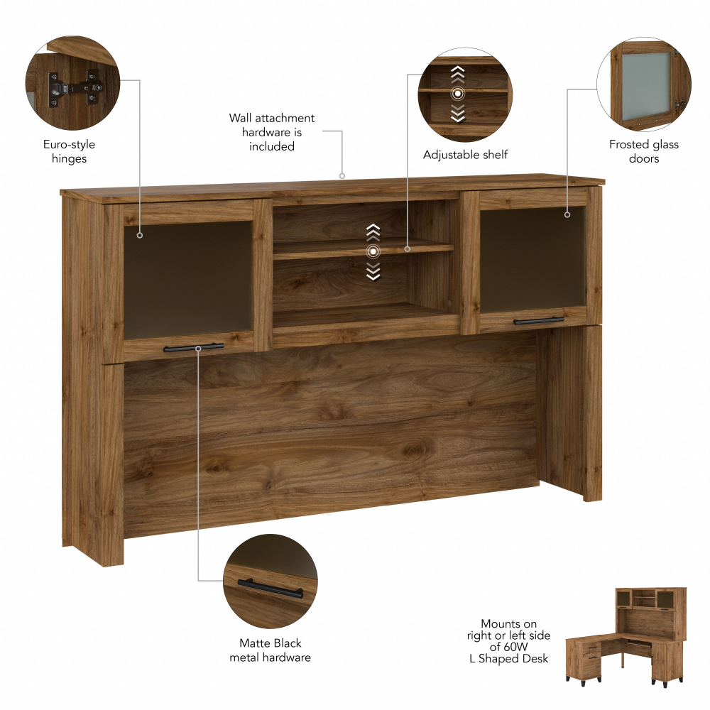 Shop Bush Furniture Somerset 60W L Shaped Desk with Hutch and 5 Shelf Bookcase, Image 08, SET010FW, #color_fresh walnut