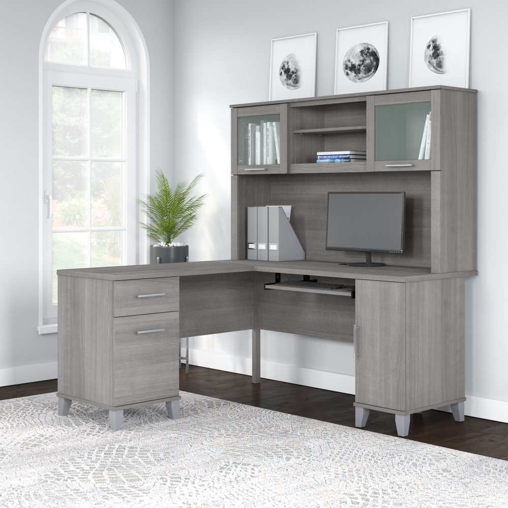 Shop Bush Furniture Somerset 60W L Shaped Desk with Hutch, Image 01, SET002PG, #color_platinum gray