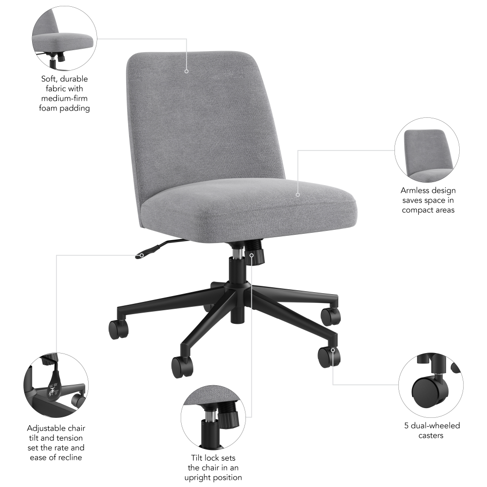 Shop Bush Furniture Serenity Mid Back Armless Office Chair with Wheels, Image 07, CH4101CGF-03, #color_cool gray fabric