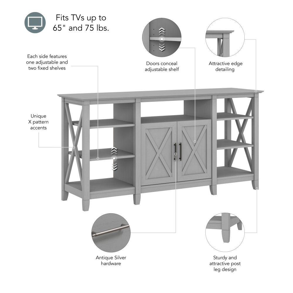 Shop Bush Furniture Key West Tall TV Stand for 65 Inch TV, Image 06, KWV160CG-03, #color_cape cod gray