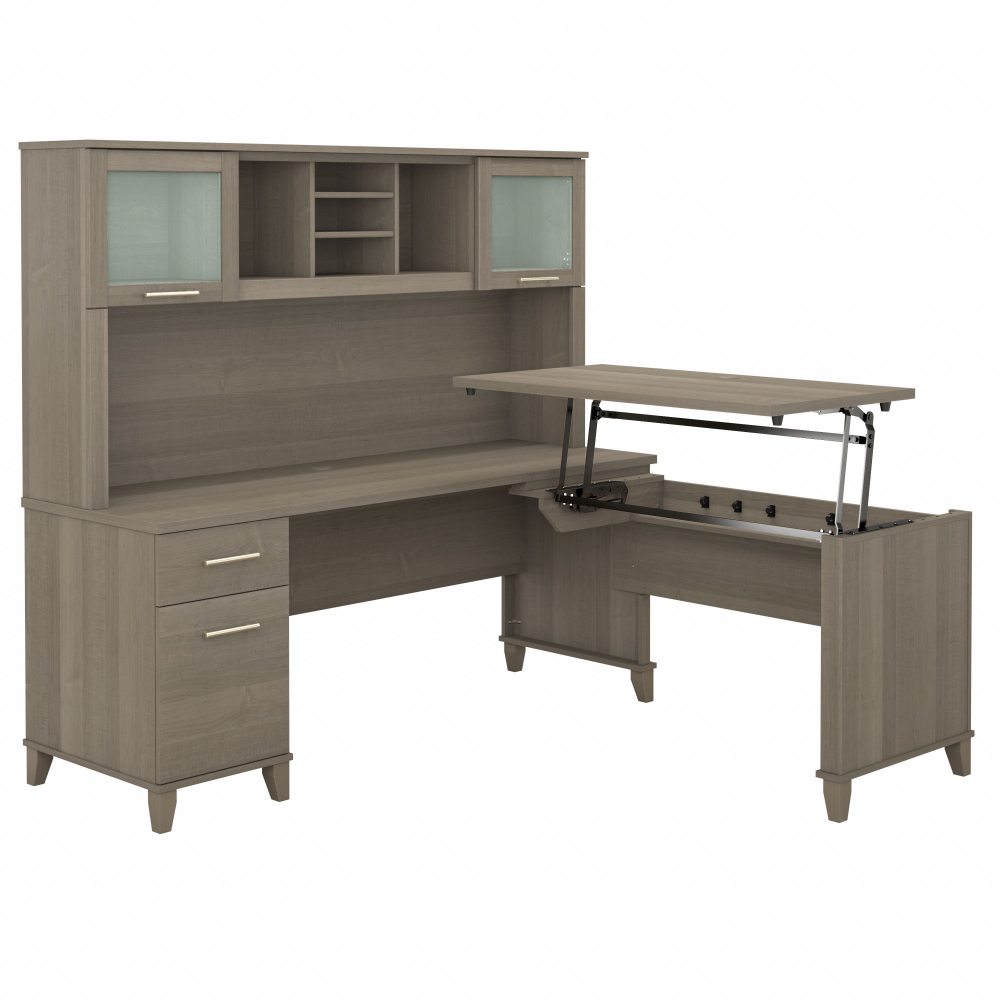 Shop Bush Furniture Somerset 72W 3 Position Sit to Stand L Shaped Desk with Hutch, Image 02, SET015AG, #color_ash gray