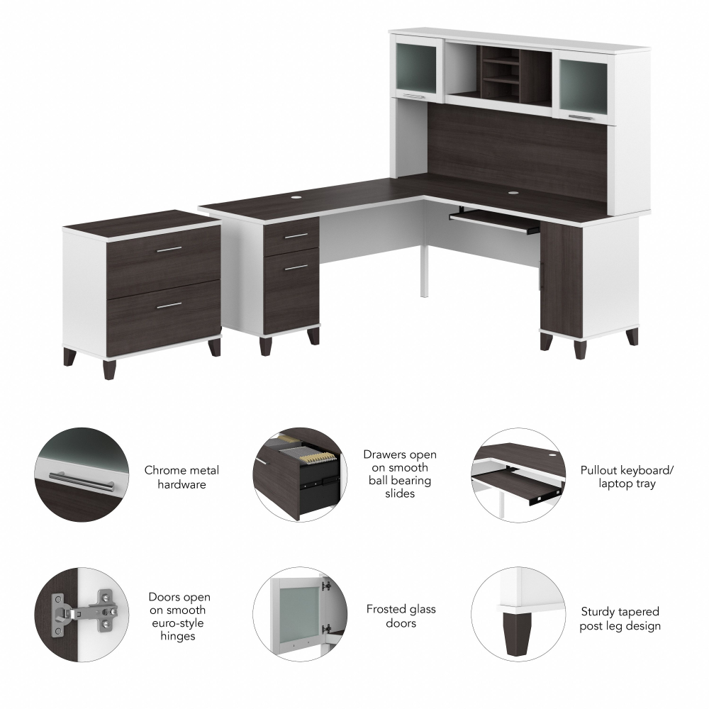 Shop Bush Furniture Somerset 72W L Shaped Desk with Hutch and Lateral File Cabinet, Image 06, SET009SGWH, #color_storm gray/white