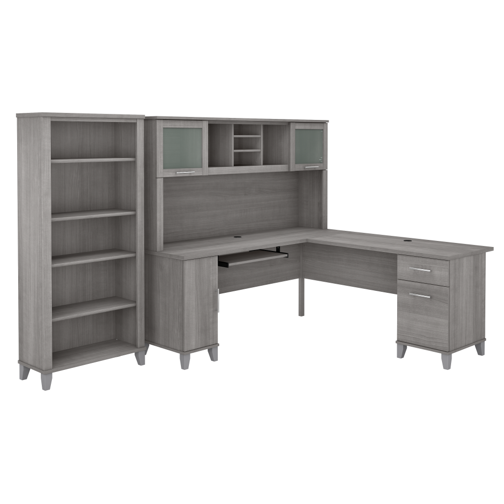 Shop Bush Furniture Somerset 72W L Shaped Desk with Hutch and 5 Shelf Bookcase, Image 02, SET011PG, #color_platinum gray