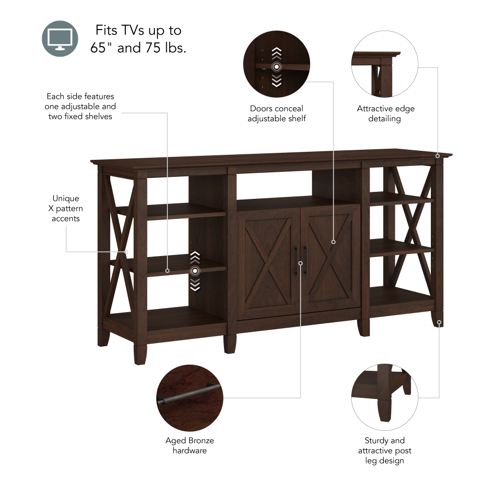 Shop Bush Furniture Key West Tall TV Stand for 65 Inch TV, Image 06, KWV160BC-03, #color_bing cherry