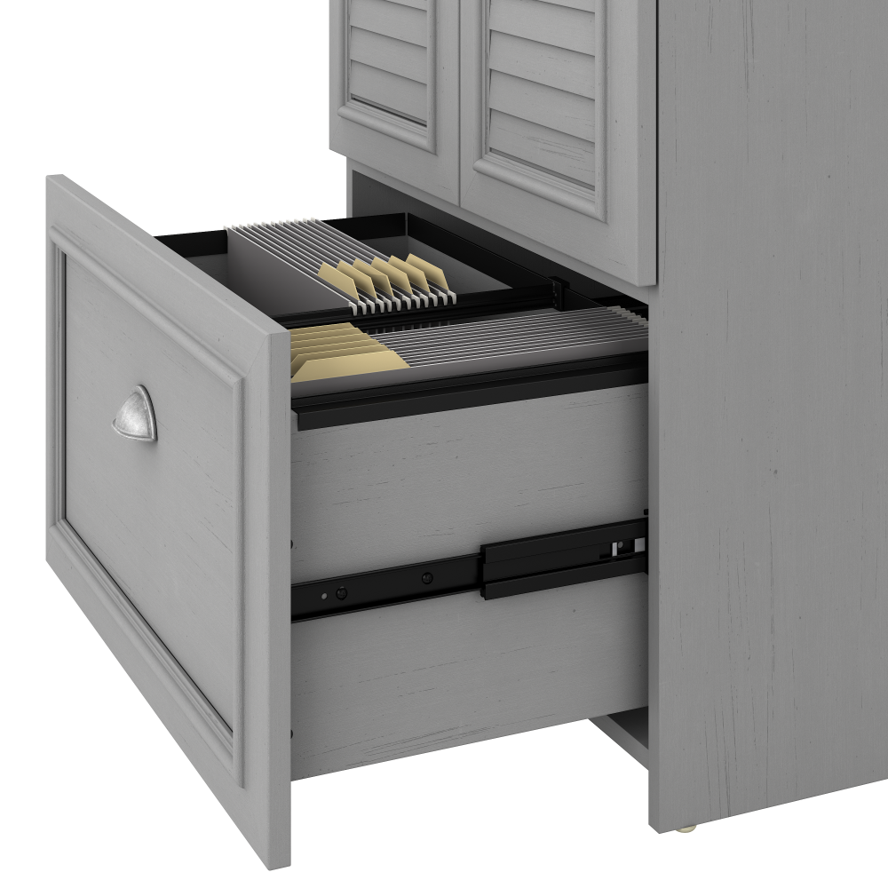 Shop Bush Furniture Fairview 60W L Shaped Desk with Hutch and Storage Cabinet with File Drawer, Image 05, FV010CG, #color_cape cod gray