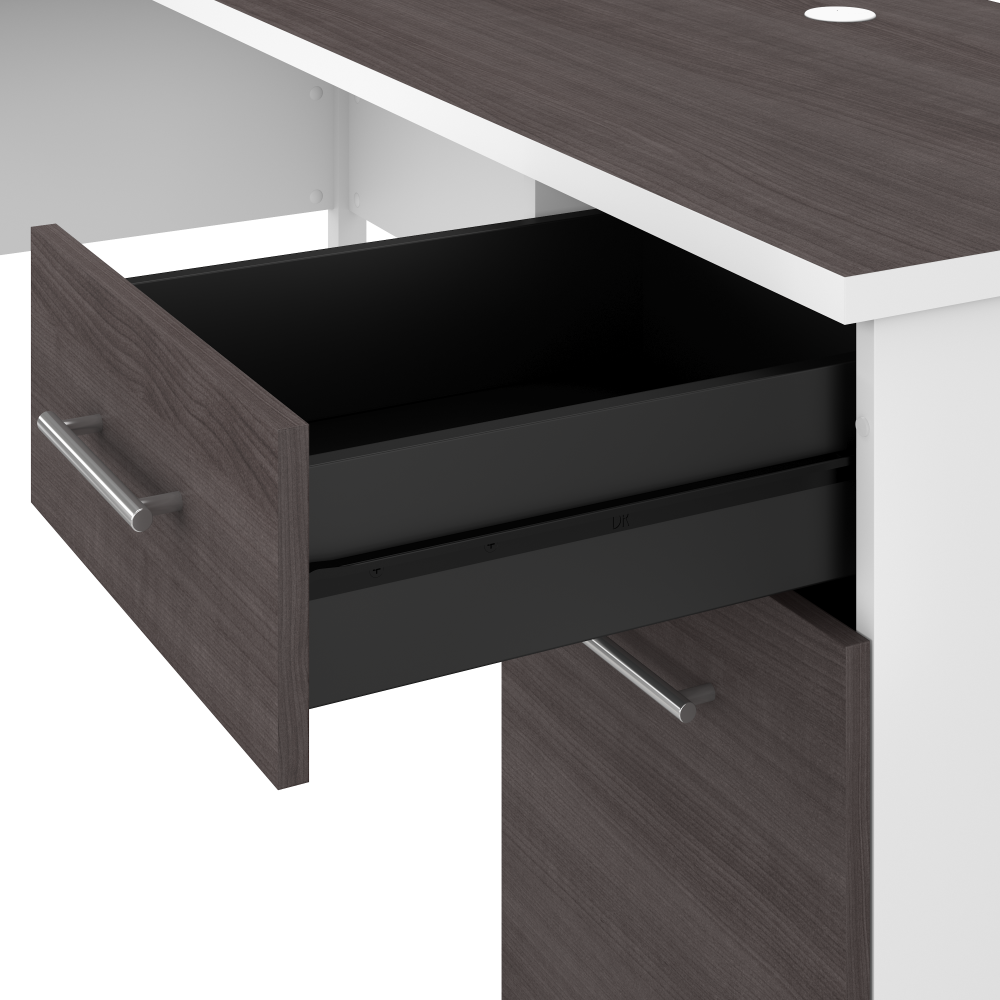 Shop Bush Furniture Somerset 72W L Shaped Desk with Hutch and 5 Shelf Bookcase, Image 03, SET011SGWH, #color_storm gray/white