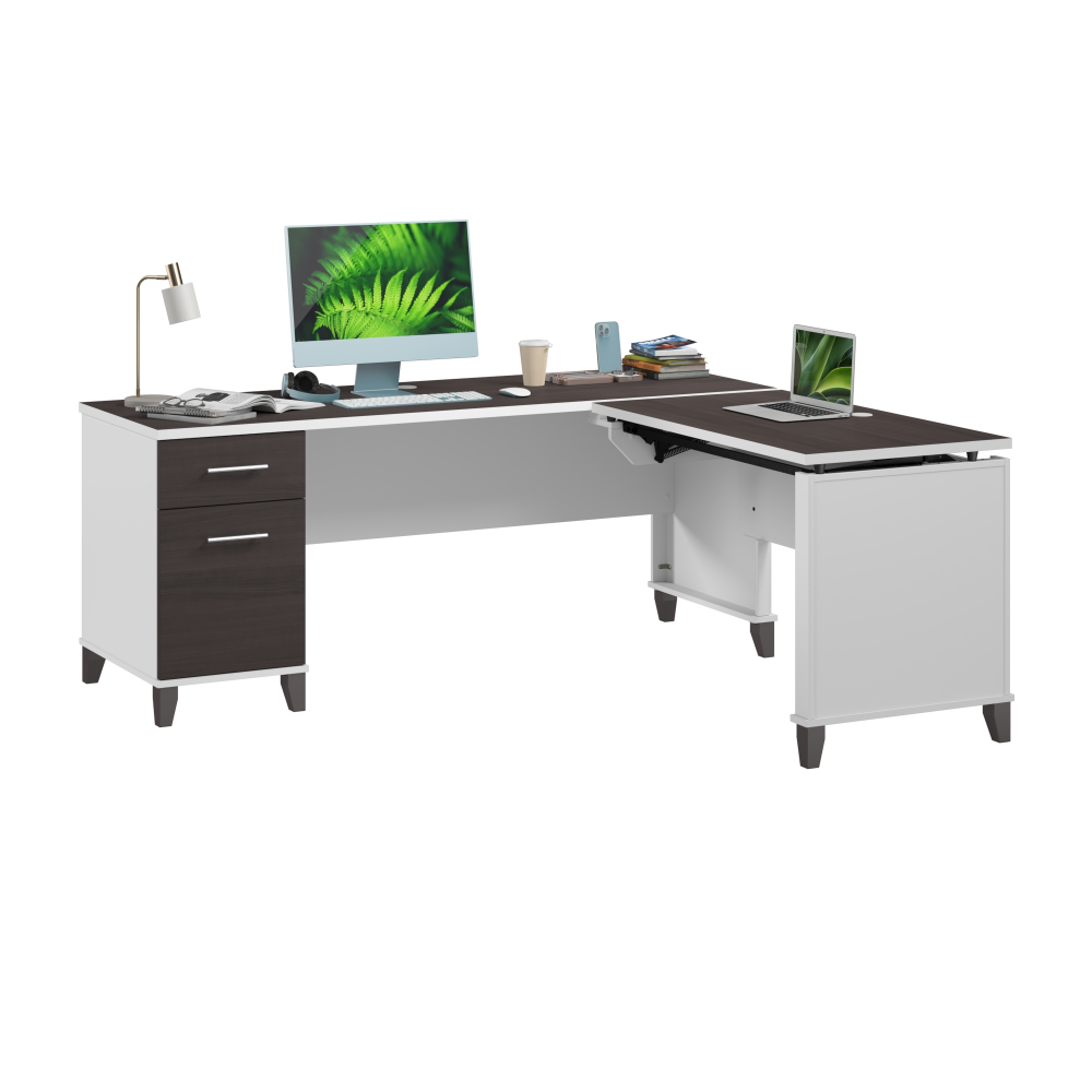 Shop Bush Furniture Somerset 72W 3 Position Sit to Stand L Shaped Desk, Image 02, SET014SGWH, #color_storm gray/white