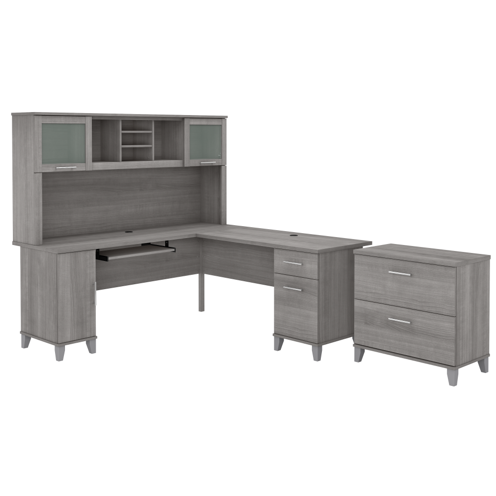 Shop Bush Furniture Somerset 72W L Shaped Desk with Hutch and Lateral File Cabinet, Image 02, SET009PG, #color_platinum gray