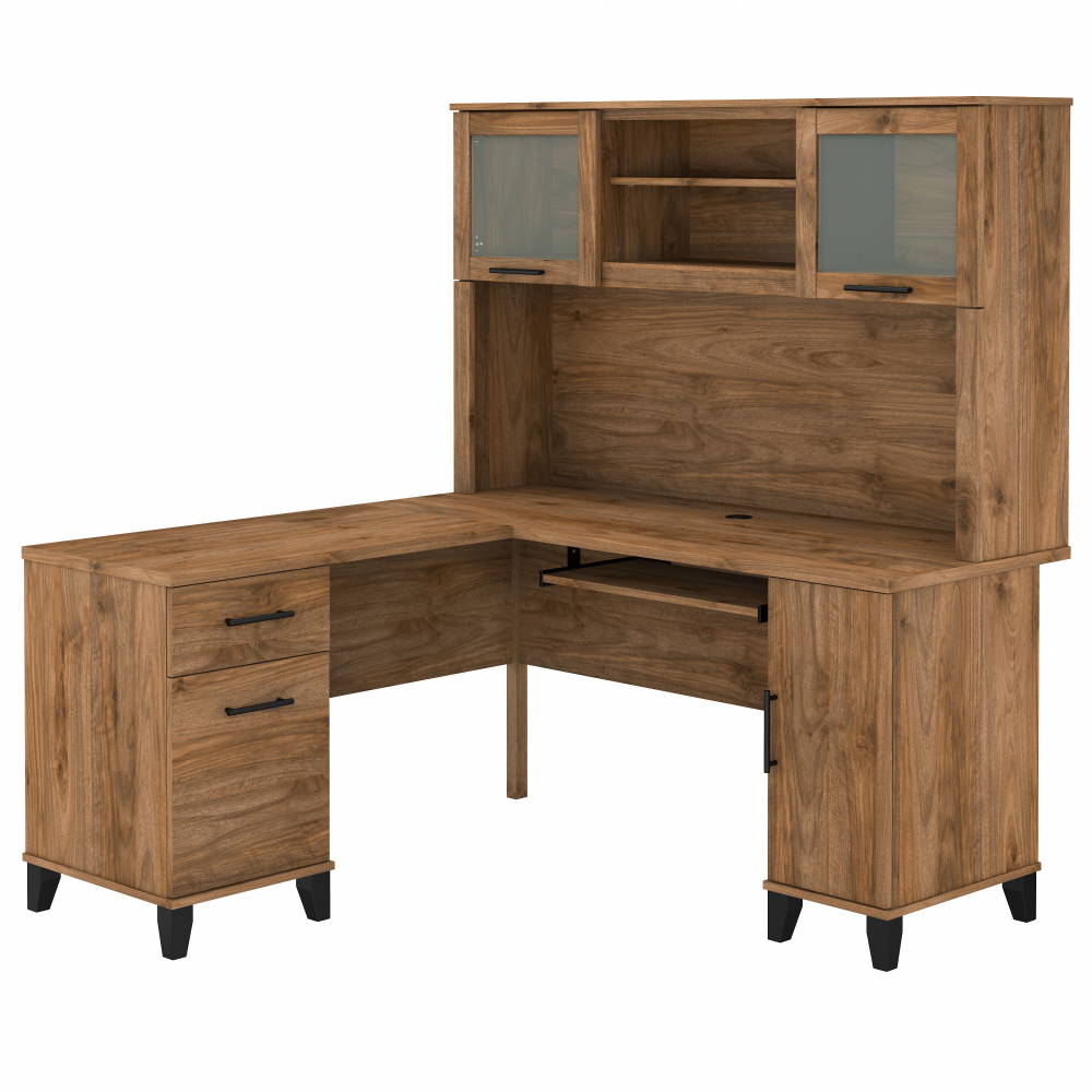 Shop Bush Furniture Somerset 60W L Shaped Desk with Hutch, Image 02, SET002FW, #color_fresh walnut
