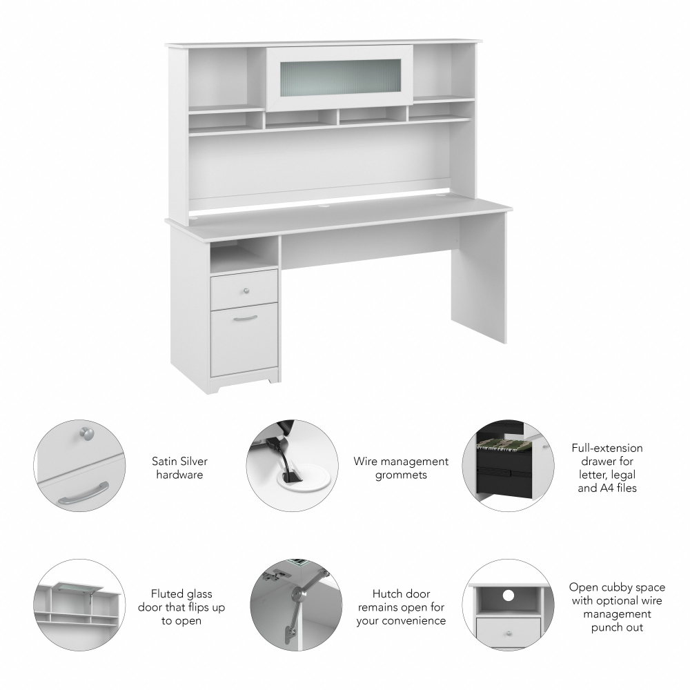 Shop Bush Furniture Cabot 72W Computer Desk with Hutch, Image 06, CAB049WHN, #color_white