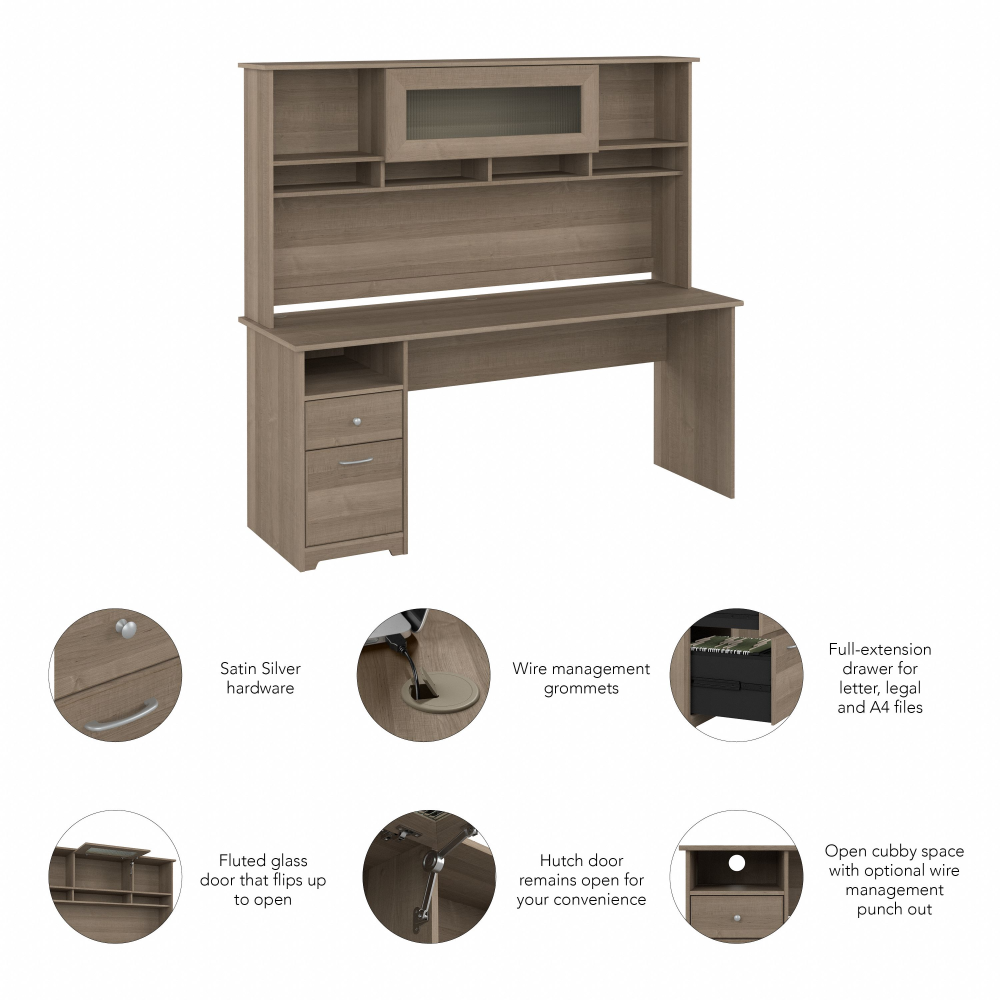 Shop Bush Furniture Cabot 72W Computer Desk with Hutch, Image 06, CAB049AG, #color_ash gray