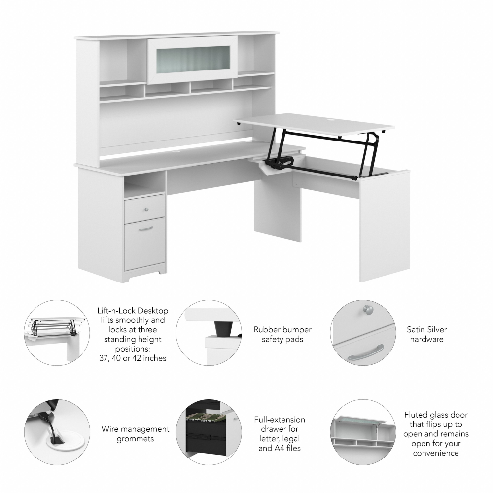 Shop Bush Furniture Cabot 72W 3 Position Sit to Stand L Shaped Desk with Hutch, Image 07, CAB052WHN, #color_white