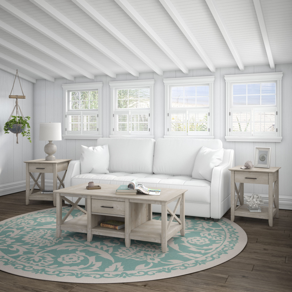 Shop Bush Furniture Key West Coffee Table with Set of 2 End Tables, Image 01, KWS023WG, #color_washed gray