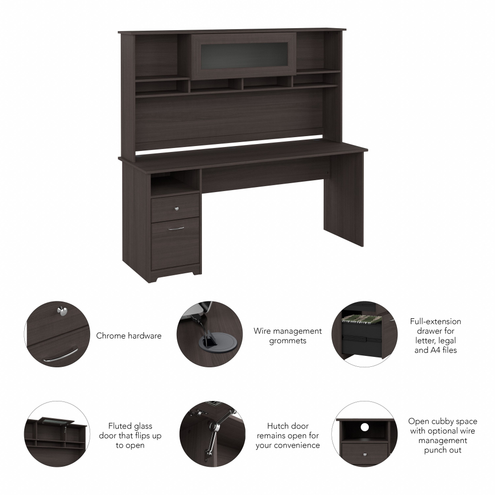 Shop Bush Furniture Cabot 72W Computer Desk with Hutch, Image 06, CAB049HRG, #color_heather gray