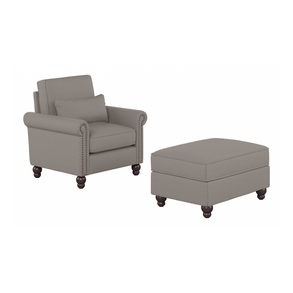 Shop Bush Furniture Coventry Accent Chair with Ottoman Set, Image 02, CVN010BGH, #color_beige herringbone fabric