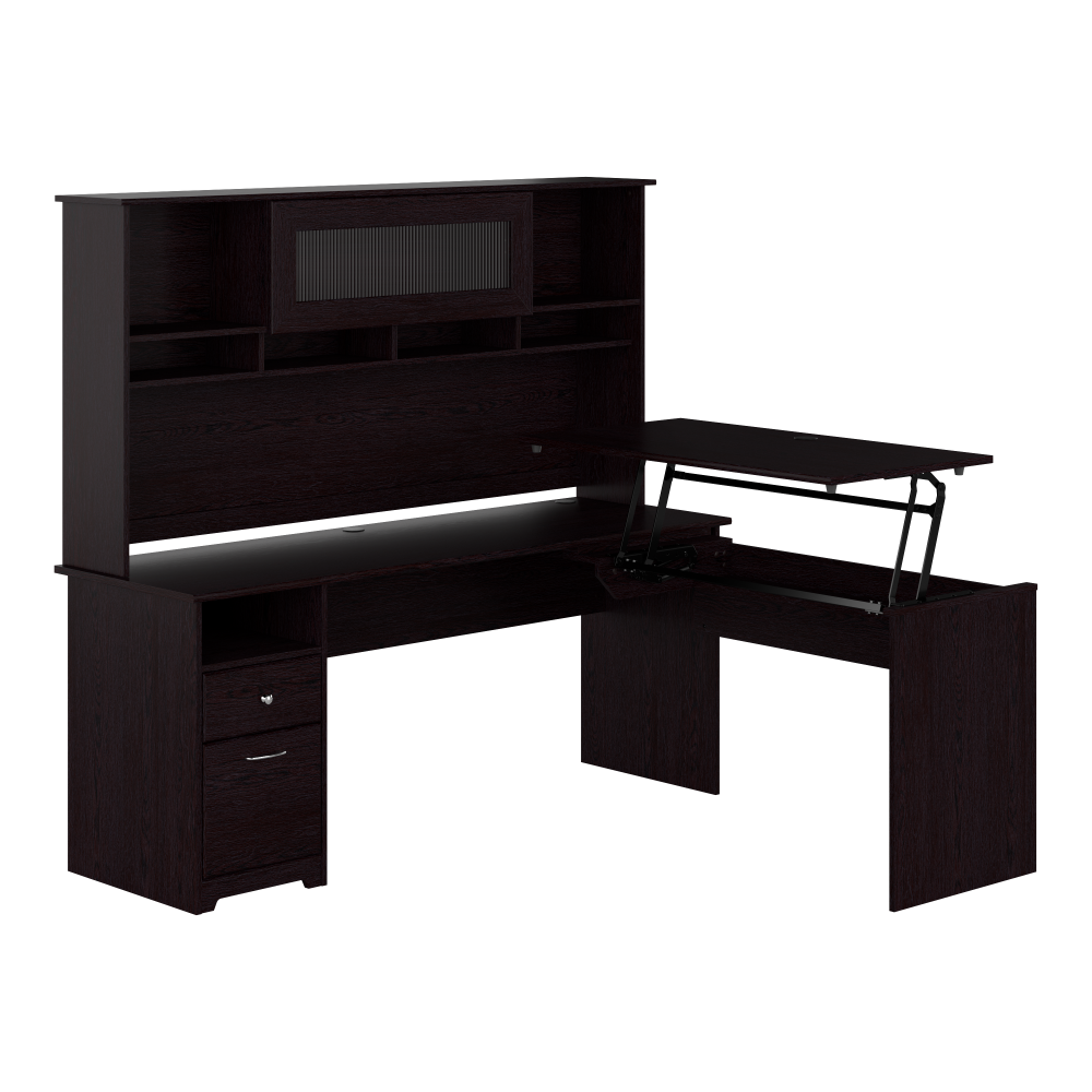 Shop Bush Furniture Cabot 72W 3 Position Sit to Stand L Shaped Desk with Hutch, Image 02, CAB052EPO, #color_espresso oak