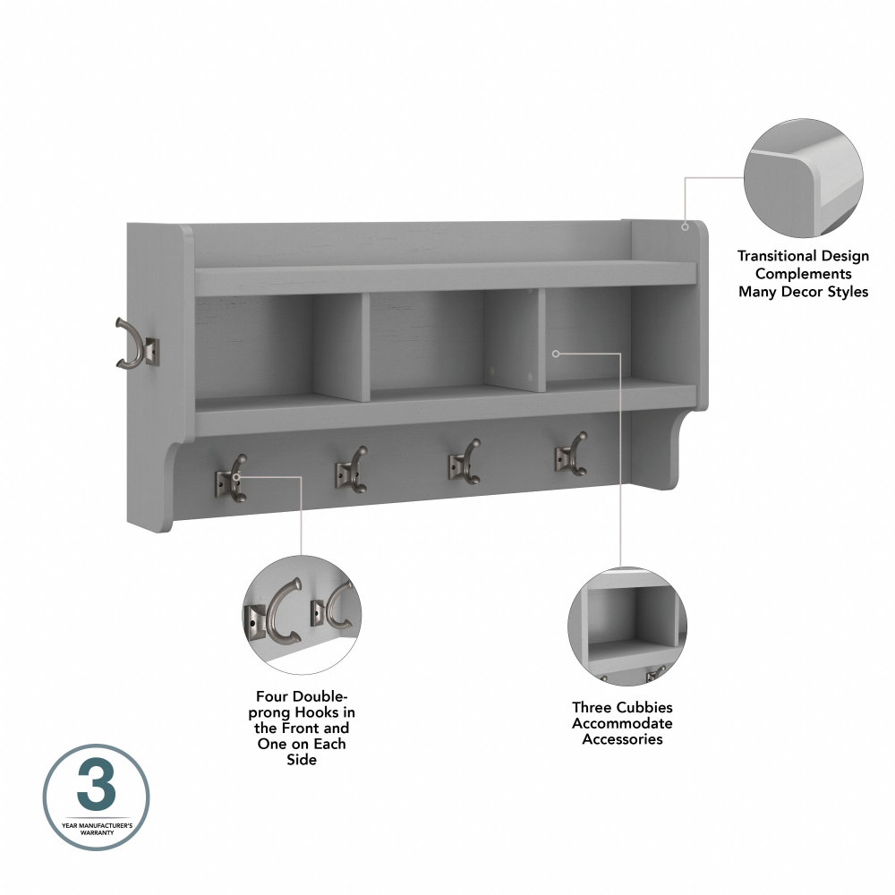 Shop Bush Furniture Woodland Full Entryway Storage Set with Coat Rack and Shoe Bench with Drawers, Image 07, WDL014CG, #color_cape cod gray